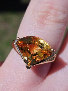 14K Yellow Gold Fan Cut Orange Citrine Cocktail Statement Ring Band Size 6.75